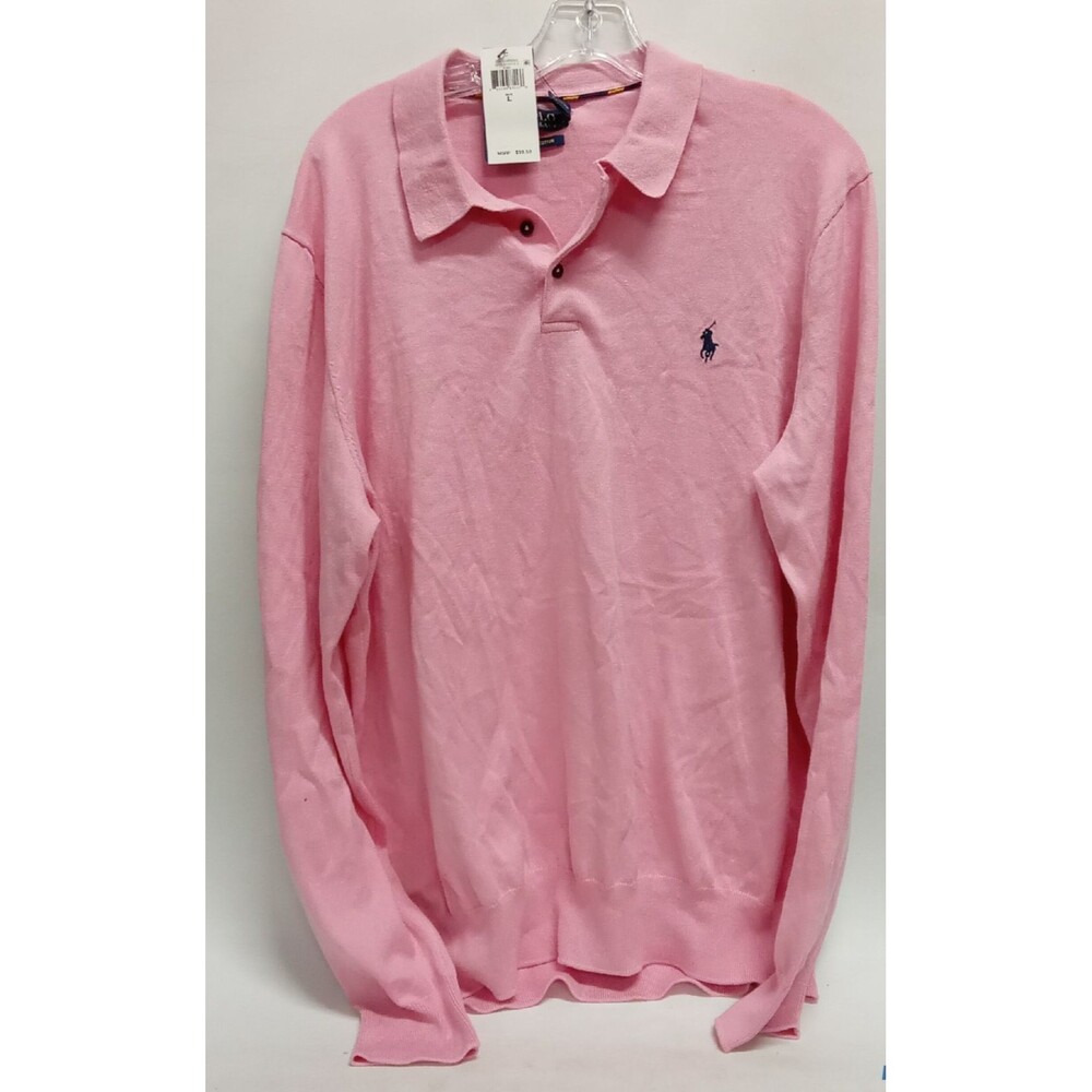 NWT Polo Ralph Lauren Pink Light Weight Collared Sweater Men's Large NEW Preppy